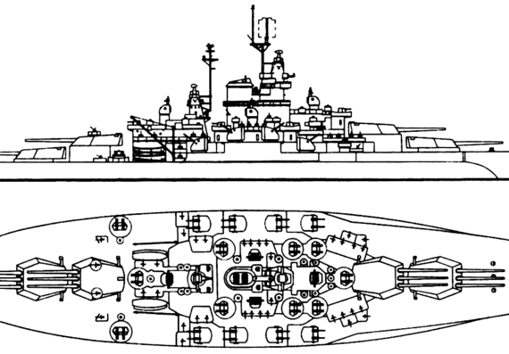 Боевой корабль USS BB-43 Tennessee 1943 [Battleship] - чертежи, габариты, рисунки
